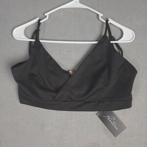 New Fantara Black V Neck Zipper Crop Top Womens Size M